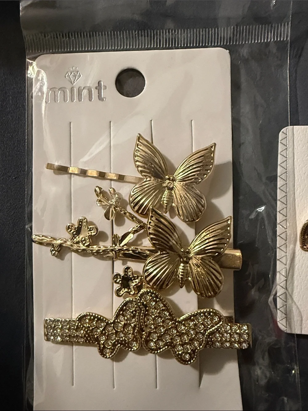 Mint Gold Butterfly Hair Clips and Pink Heart Earrings Set